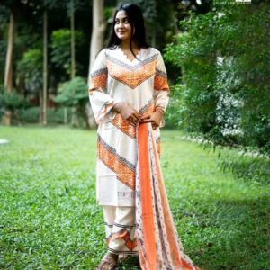 Elegant Ethnic Vibes Printed Three Piece Kamiz Set