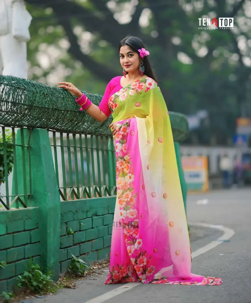 Premium Chinon georgette Rainbow Saree