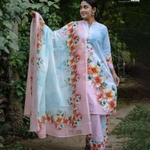 Womens Pastel Floral Printed Three Piece Set