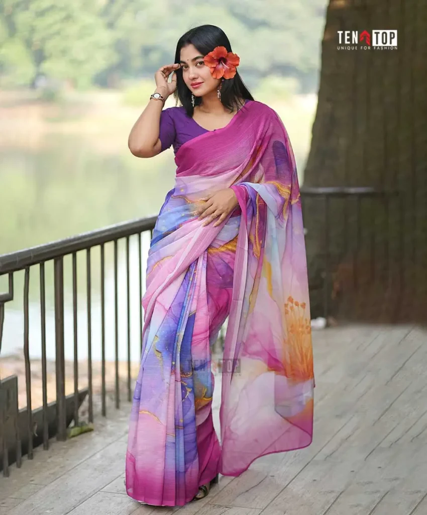 Premium Chinon georgette Marble design Saree