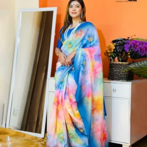 Premium Art Silk Mixed Flower Saree