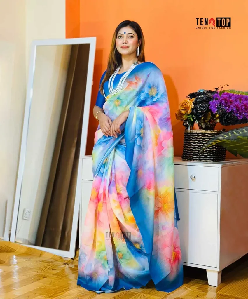 Premium Art Silk Mixed Flower Saree