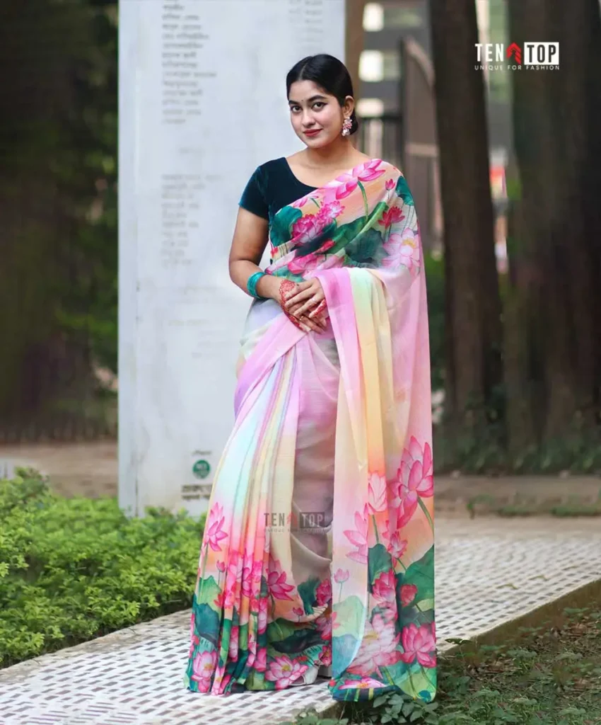 Premium Chinon georgette Lotus Saree