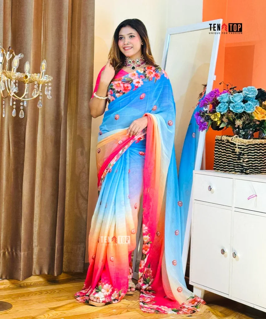 Premium Chinon georgette Rainbow Saree-2
